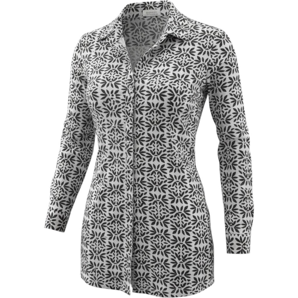 Blu Threads Rock Flower Paper Button Down Tunic Long Sleeve Black White Small